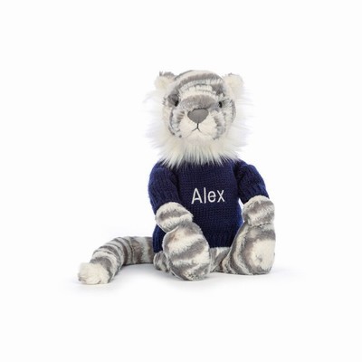 Jellycat Bashful Snow Tiger with Navy Jumper USA | 38610XSIN